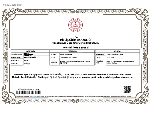 MEB Direksiyon Eğitmeni Sertifikası